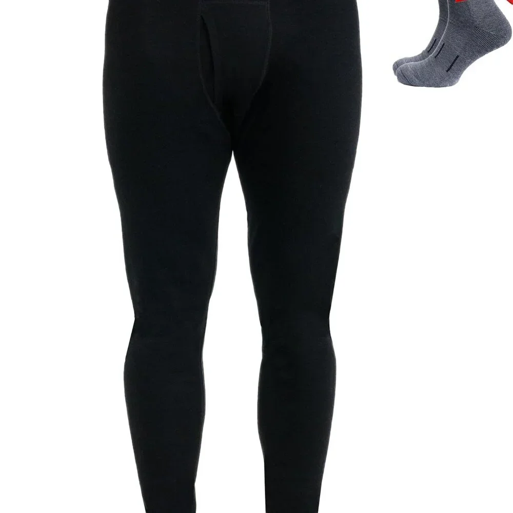 Men's Merino Wool Thermal Base Layer Pants Midweight Classic Comfort Fit